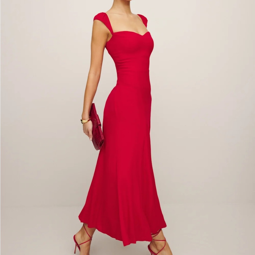 Reformation Red Sweetheart Midi Dress - Picture 2 of 7